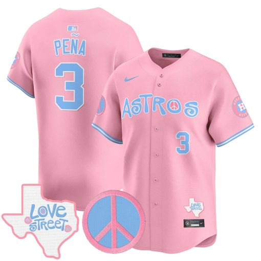 Unisex Astros Love Street & Peace Sign Patch Bubblegum Pink Vapor Premier Limited Jersey #3 PENA