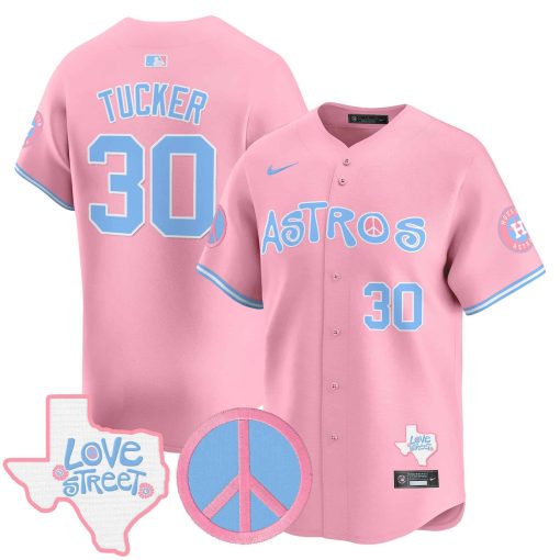 Unisex Astros Love Street & Peace Sign Patch Bubblegum Pink Vapor Premier Limited Jersey #30 TUCKER
