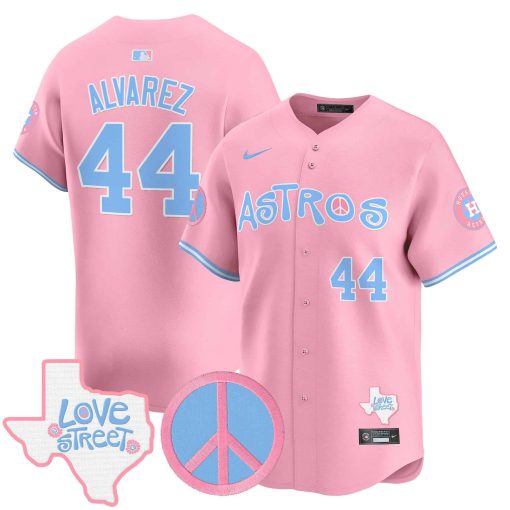 Unisex Astros Love Street & Peace Sign Patch Bubblegum Pink Vapor Premier Limited Jersey #44 ALVAREZ