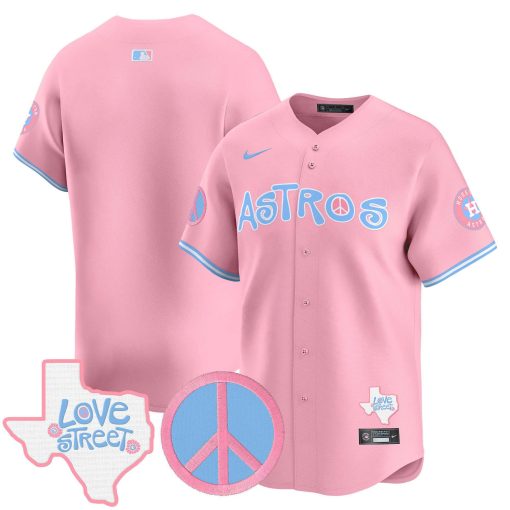 Unisex Astros Love Street & Peace Sign Patch Bubblegum Pink Vapor Premier Limited Jersey BLANK