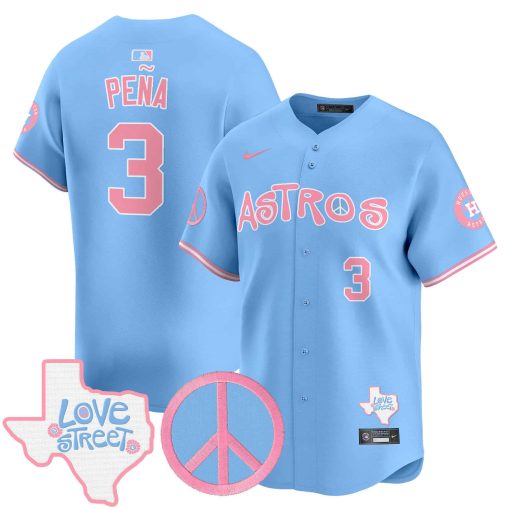 Unisex Astros Love Street & Peace Sign Patch Bubblegum Pink Vapor Premier Limited Jersey BLUE #3 PENA