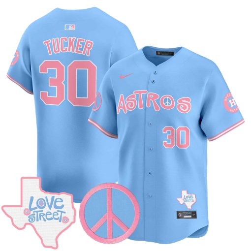 Unisex Astros Love Street & Peace Sign Patch Bubblegum Pink Vapor Premier Limited Jersey BLUE #30 TUCKER
