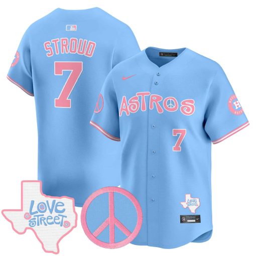 Unisex Astros Love Street & Peace Sign Patch Bubblegum Pink Vapor Premier Limited Jersey BLUE #7 STROUD