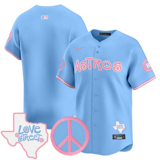 Unisex Astros Love Street & Peace Sign Patch Bubblegum Pink Vapor Premier Limited Jersey BLUE BLANK