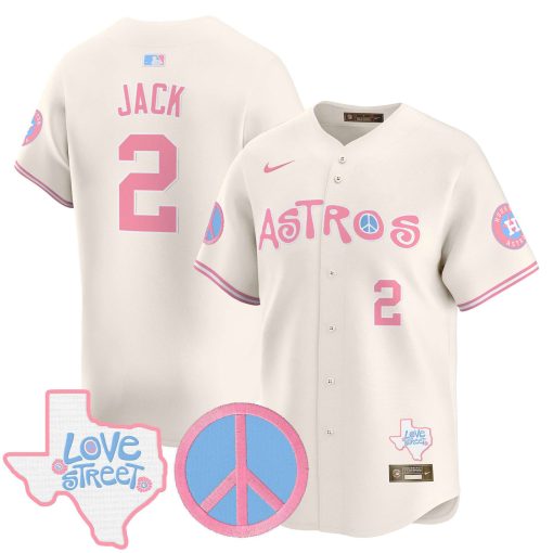 Unisex Astros Love Street & Peace Sign Patch Bubblegum Pink Vapor Premier Limited Jersey CREAM #2 JACK