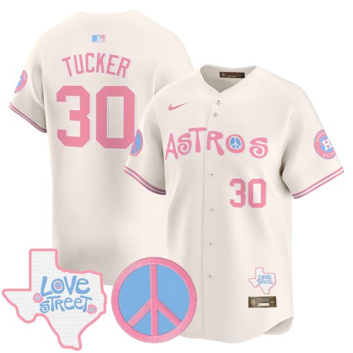 Unisex Astros Love Street & Peace Sign Patch Bubblegum Pink Vapor Premier Limited Jersey CREAM #30 TUCKER