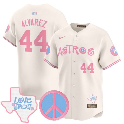 Unisex Astros Love Street & Peace Sign Patch Bubblegum Pink Vapor Premier Limited Jersey CREAM #44 ALVAREZ