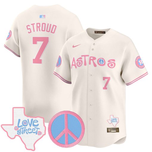 Unisex Astros Love Street & Peace Sign Patch Bubblegum Pink Vapor Premier Limited Jersey CREAM #7 STROUD