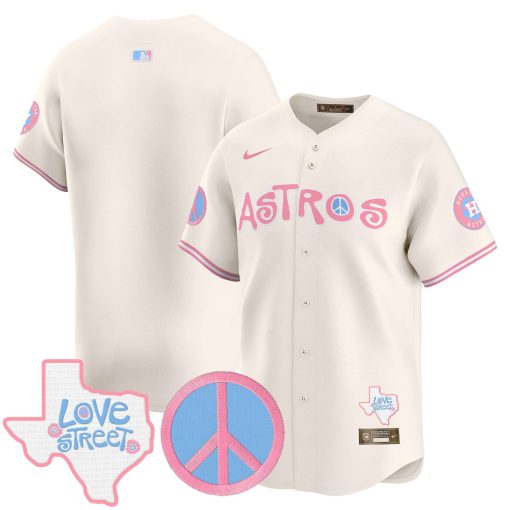 Unisex Astros Love Street & Peace Sign Patch Bubblegum Pink Vapor Premier Limited Jersey CREAM BLANK