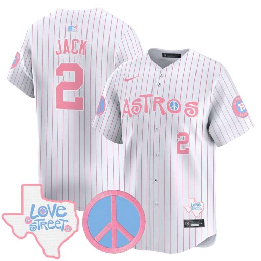 Unisex Astros Love Street & Peace Sign Patch Bubblegum Pink Vapor Premier Limited Jersey WHITE #2 JACK