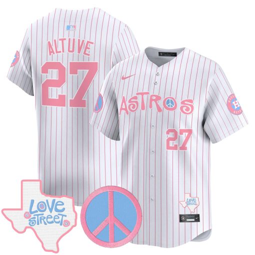 Unisex Astros Love Street & Peace Sign Patch Bubblegum Pink Vapor Premier Limited Jersey WHITE #27 ALTUVE