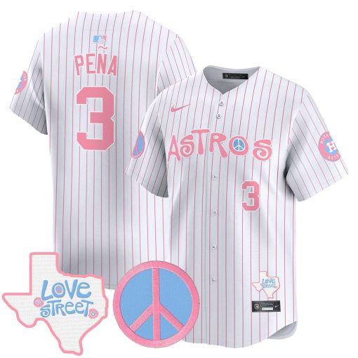 Unisex Astros Love Street & Peace Sign Patch Bubblegum Pink Vapor Premier Limited Jersey WHITE #3 PENA