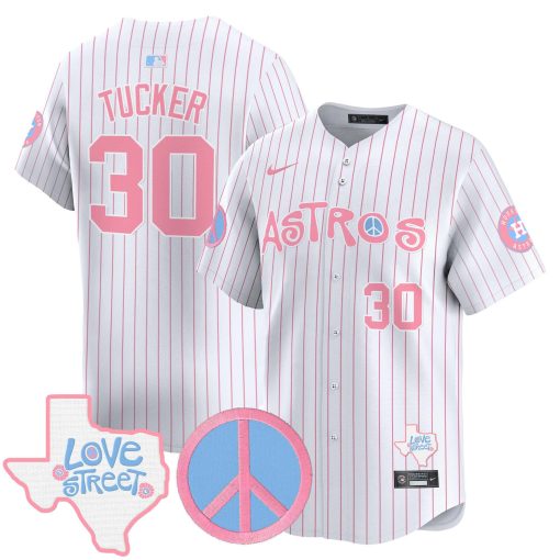 Unisex Astros Love Street & Peace Sign Patch Bubblegum Pink Vapor Premier Limited Jersey WHITE #30 TUCKER