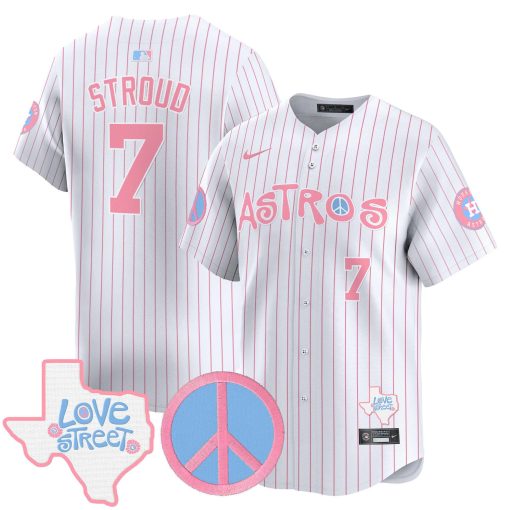 Unisex Astros Love Street & Peace Sign Patch Bubblegum Pink Vapor Premier Limited Jersey WHITE #7 STROUD