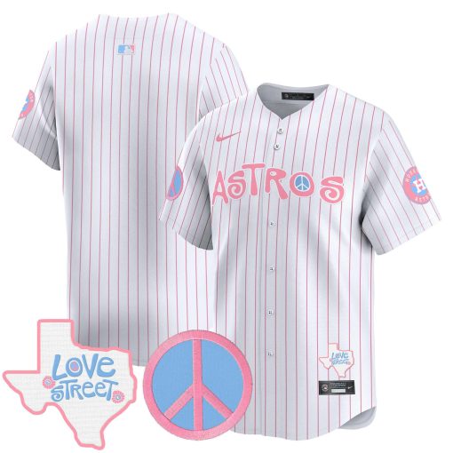 Unisex Astros Love Street & Peace Sign Patch Bubblegum Pink Vapor Premier Limited Jersey WHITE BLANK