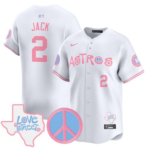 Unisex Astros Love Street & Peace Sign Patch Bubblegum Pink Vapor Premier Limited Jersey WHITE1 #2 JACK