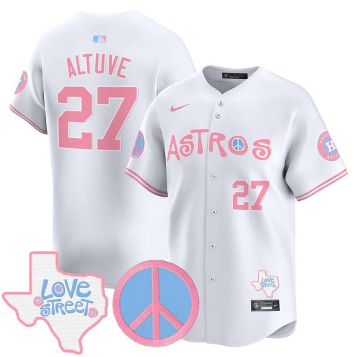 Unisex Astros Love Street & Peace Sign Patch Bubblegum Pink Vapor Premier Limited Jersey WHITE1 #27 ALTUVE