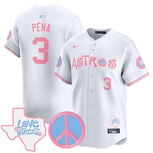 Unisex Astros Love Street & Peace Sign Patch Bubblegum Pink Vapor Premier Limited Jersey WHITE1 #3 PENA
