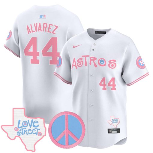 Unisex Astros Love Street & Peace Sign Patch Bubblegum Pink Vapor Premier Limited Jersey WHITE1 #44 ALVAREZ