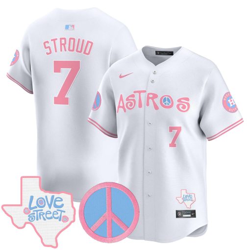 Unisex Astros Love Street & Peace Sign Patch Bubblegum Pink Vapor Premier Limited Jersey WHITE1 #7 STROUD