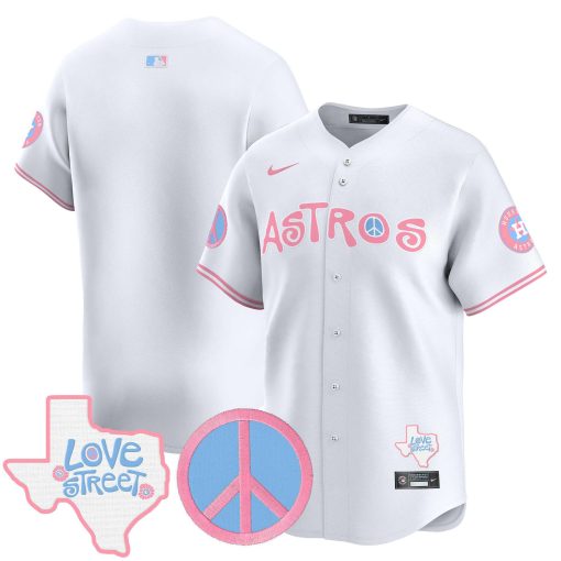 Unisex Astros Love Street & Peace Sign Patch Bubblegum Pink Vapor Premier Limited Jersey WHITE1 BLANK