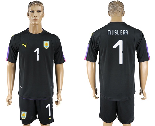Uruguay #1 Muslera Black Goalkeeper Soccer Country Jersey