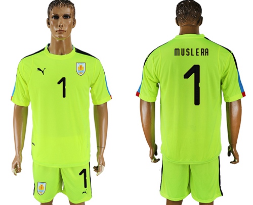 Uruguay #1 Muslera Shiny Green Goalkeeper Soccer Country Jersey