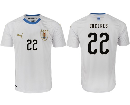 Uruguay #22 Caceres Home Soccer Country Jersey