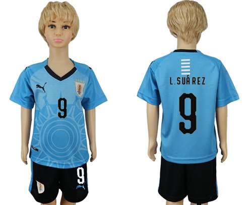 Uruguay #9 L.Suarez Home Kid Soccer Country Jersey