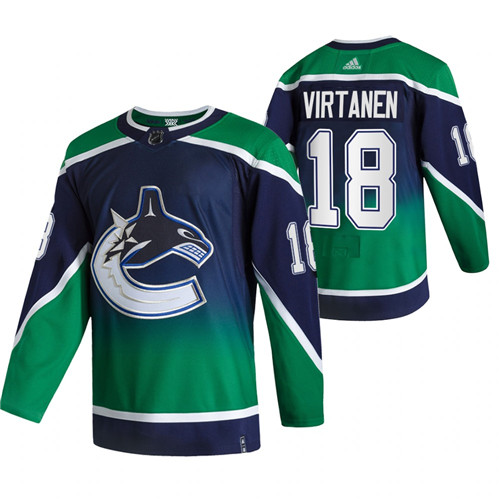 Vancouver Canucks #18 Jake Virtanen Green Men's Adidas 2020-21 Reverse Retro Alternate NHL Jersey