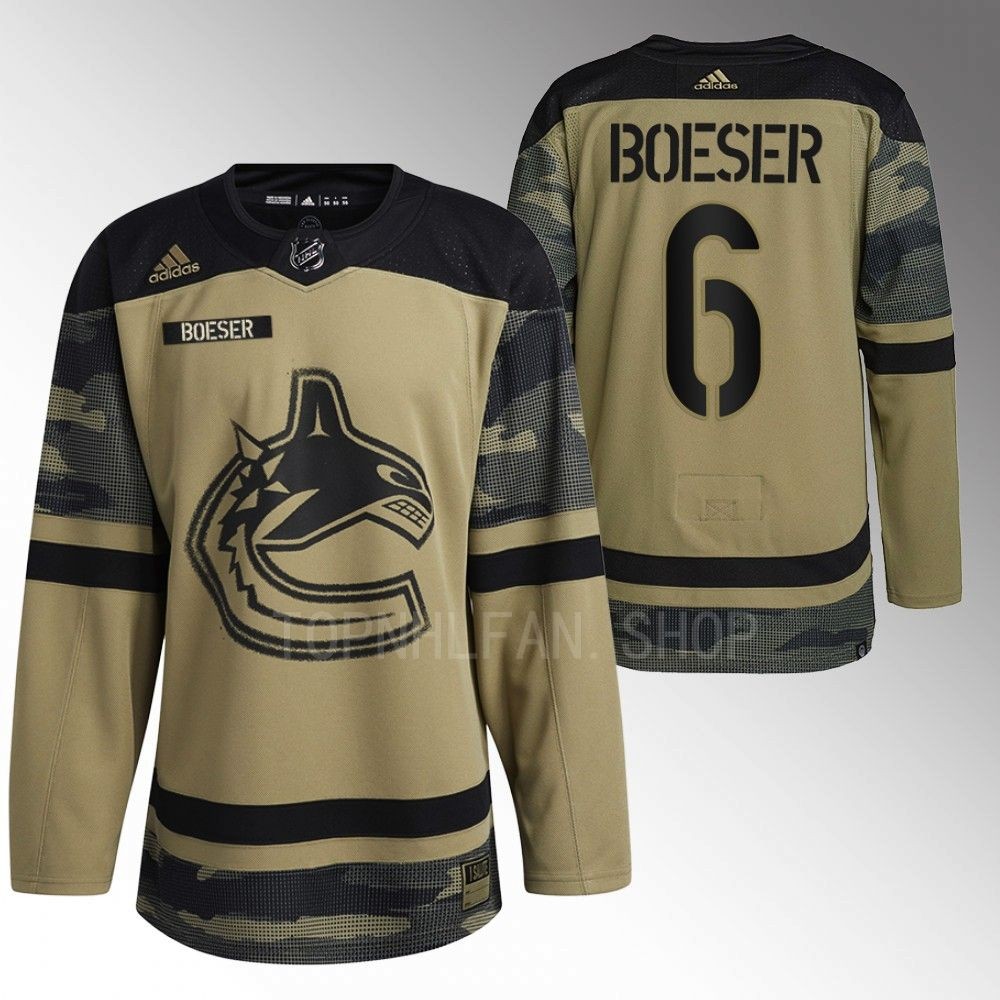 Vancouver Canucks Brock Boeser 2022 Armed Forces Green Camo Warm-up Jersey