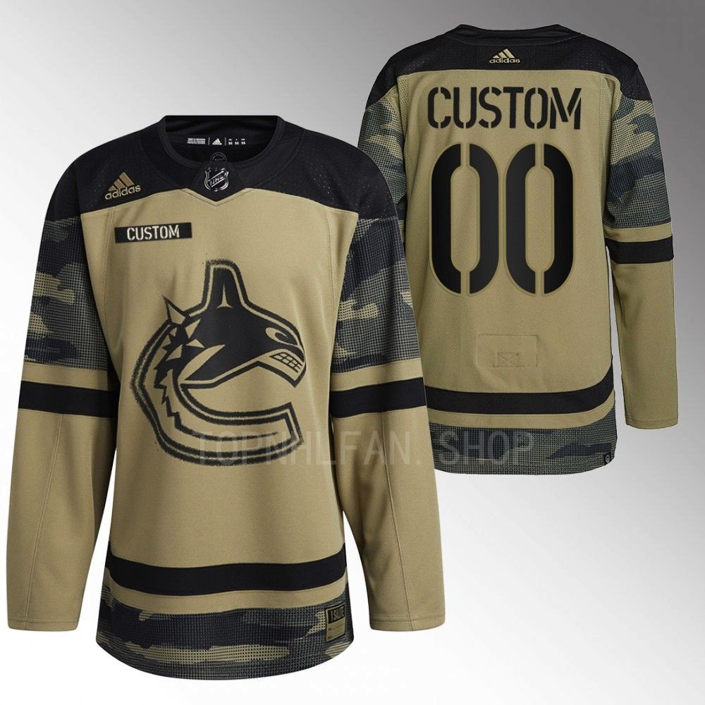 Vancouver Canucks Custom 2022 Armed Forces Green Camo Warm-up Jersey