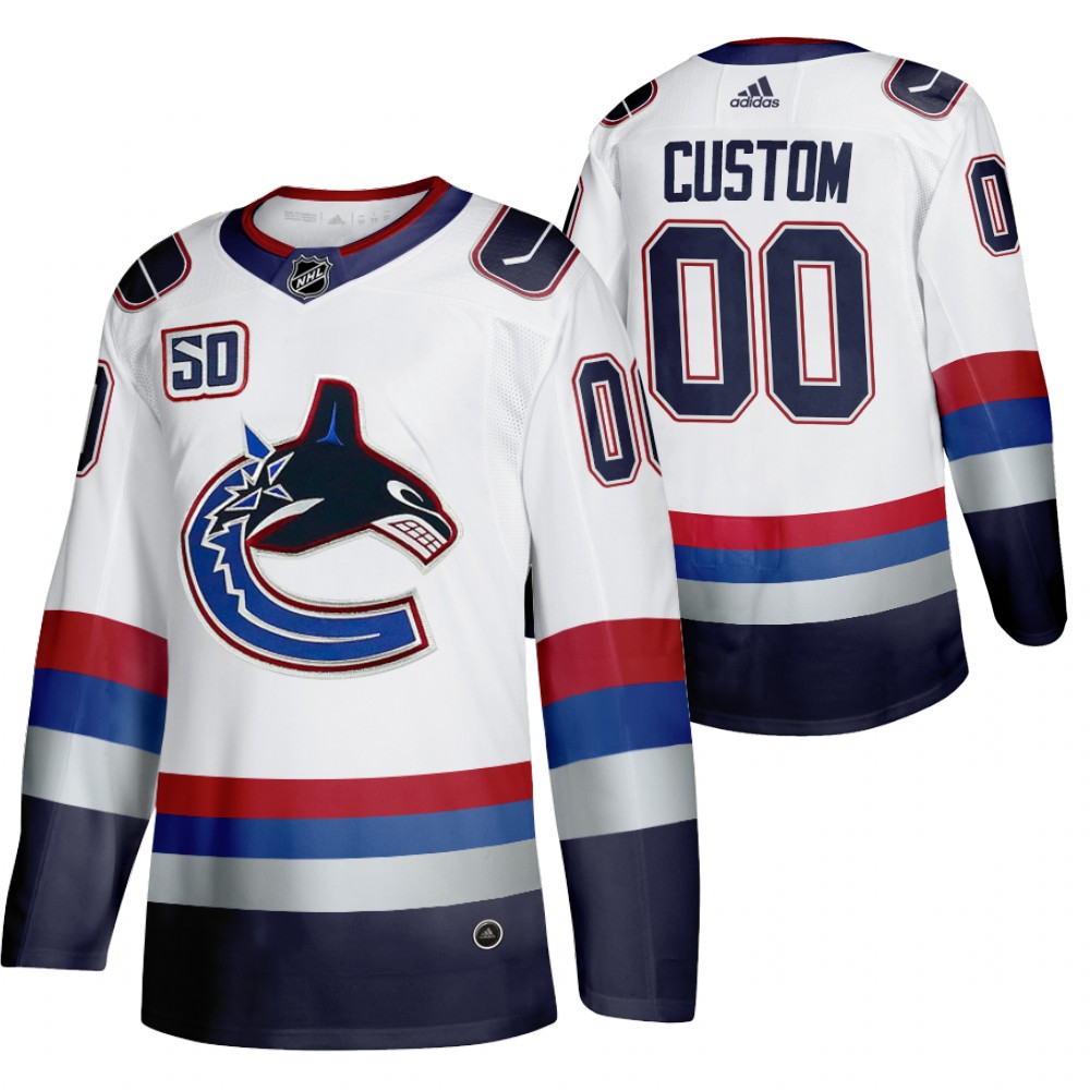 Vancouver Canucks Custom 50th Anniversary White Vintage Jersey