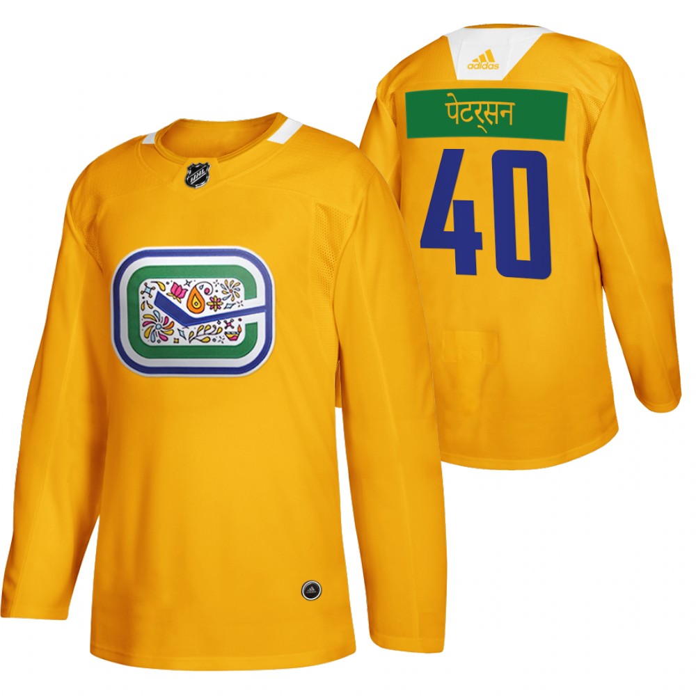 Vancouver Canucks Elias Pettersson Yellow Diwali Night Hindi Limited Jersey