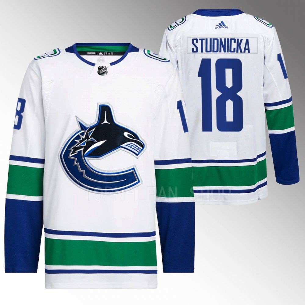 Vancouver Canucks Jack Studnicka White Away Authentic Primegreen Jersey