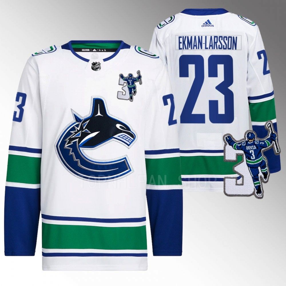 Vancouver Canucks Oliver Ekman-Larsson Kevin Bieska patch White Away Jersey