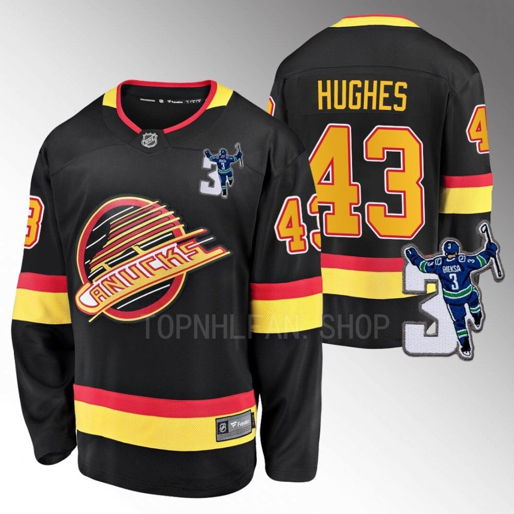Vancouver Canucks Quinn Hughes Kevin Bieska patch Black Throwback Jersey