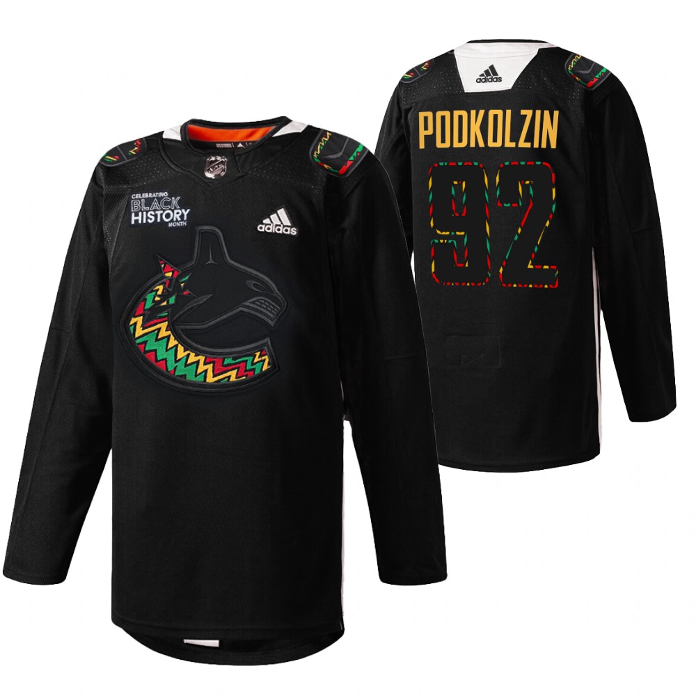 Vasily Podkolzin Canucks Black History Month 2022 Jersey Black Kente-inspired
