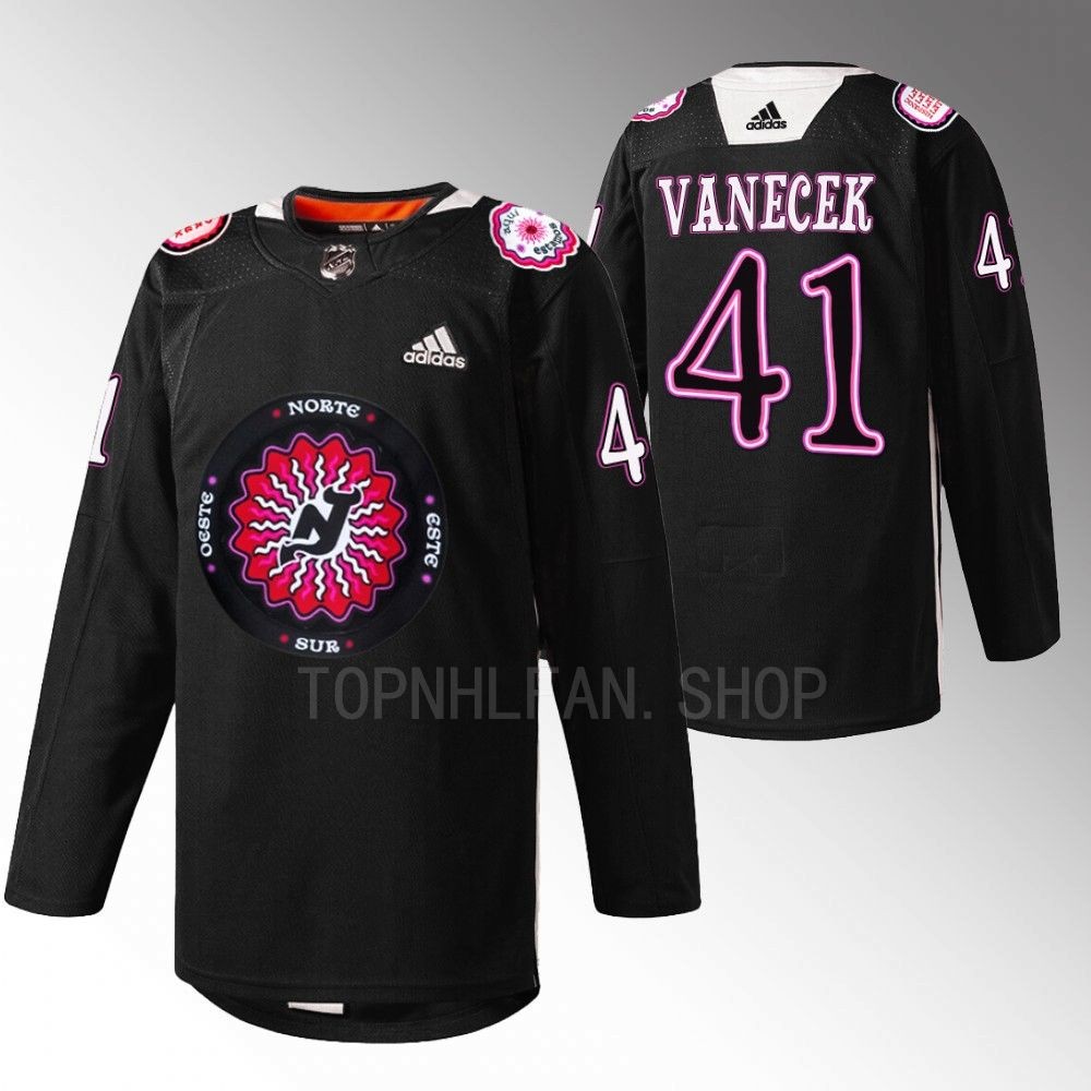 Vitek Vanecek 2022 New Jersey Devils Black Hispanic Heritage Night Warmup Jersey