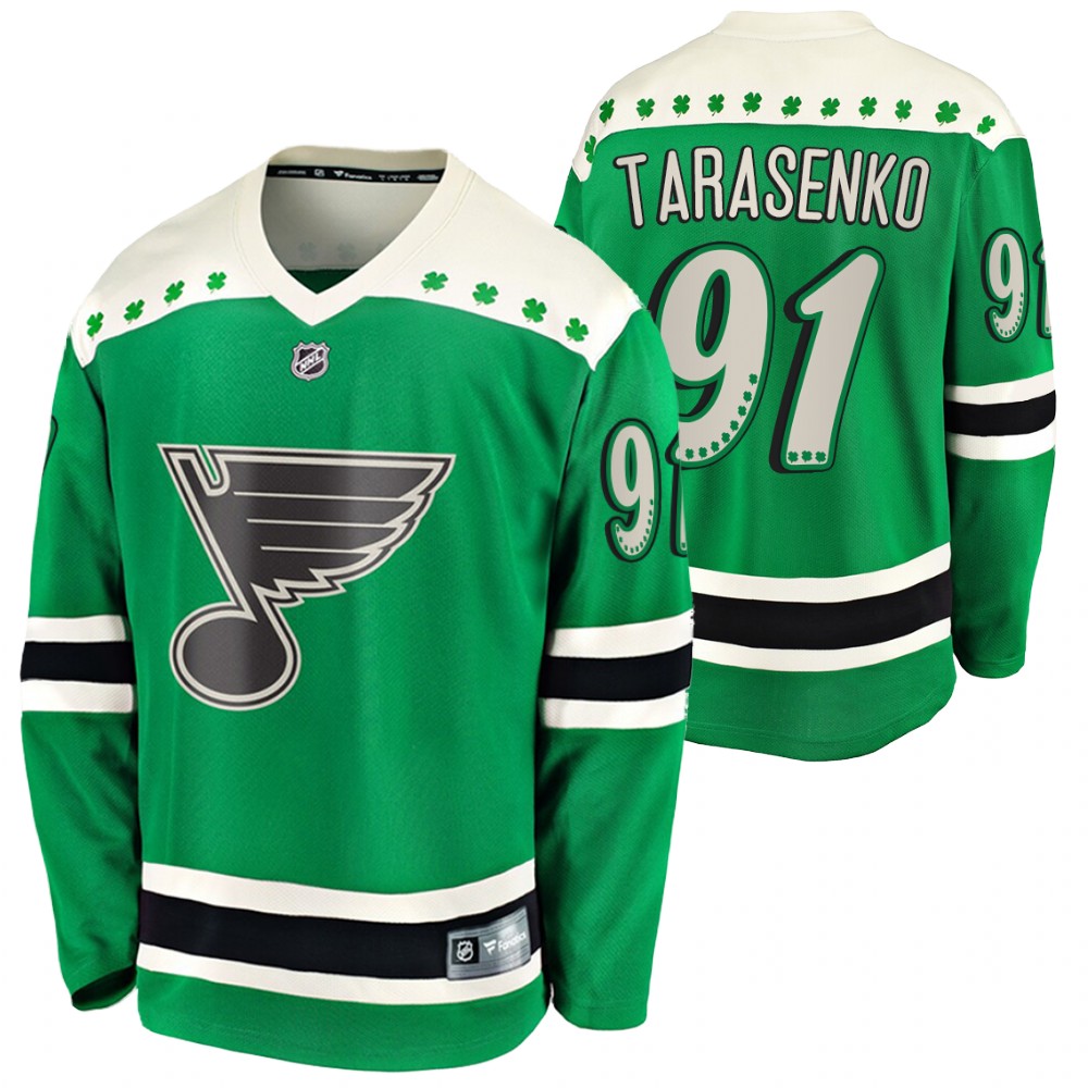 Vladimir Tarasenko Blues 2021 St Patricks Day Green #91 Jersey