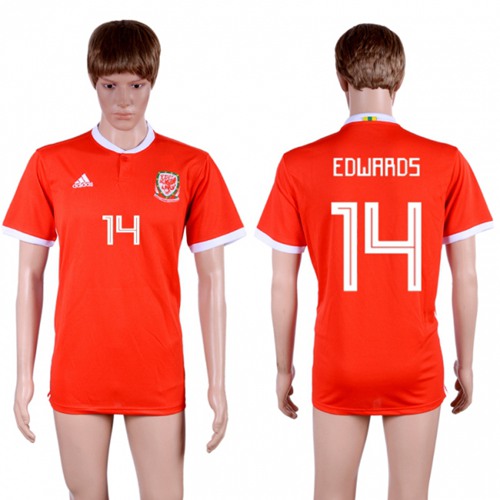 Wales #14 Edwards Red Home Soccer Club Jersey