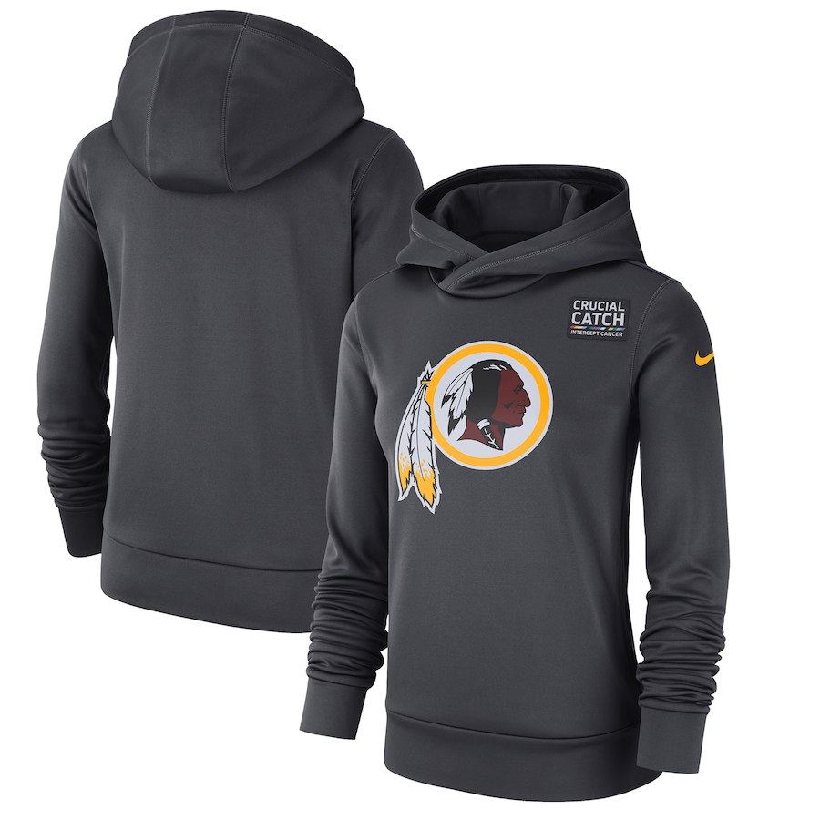 Washington Redskins Anthracite Women's Nike Crucial Catch Performance Hoodie