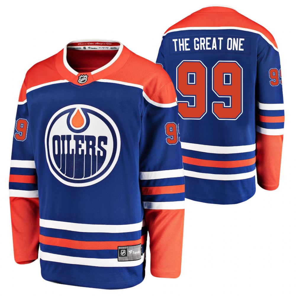Wayne Gretzky The Great One Nickname Jersey Oilers Alternate Breakaway Royal