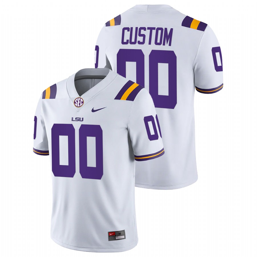 White Men LSU Tigers Custom College Football Game Jersey