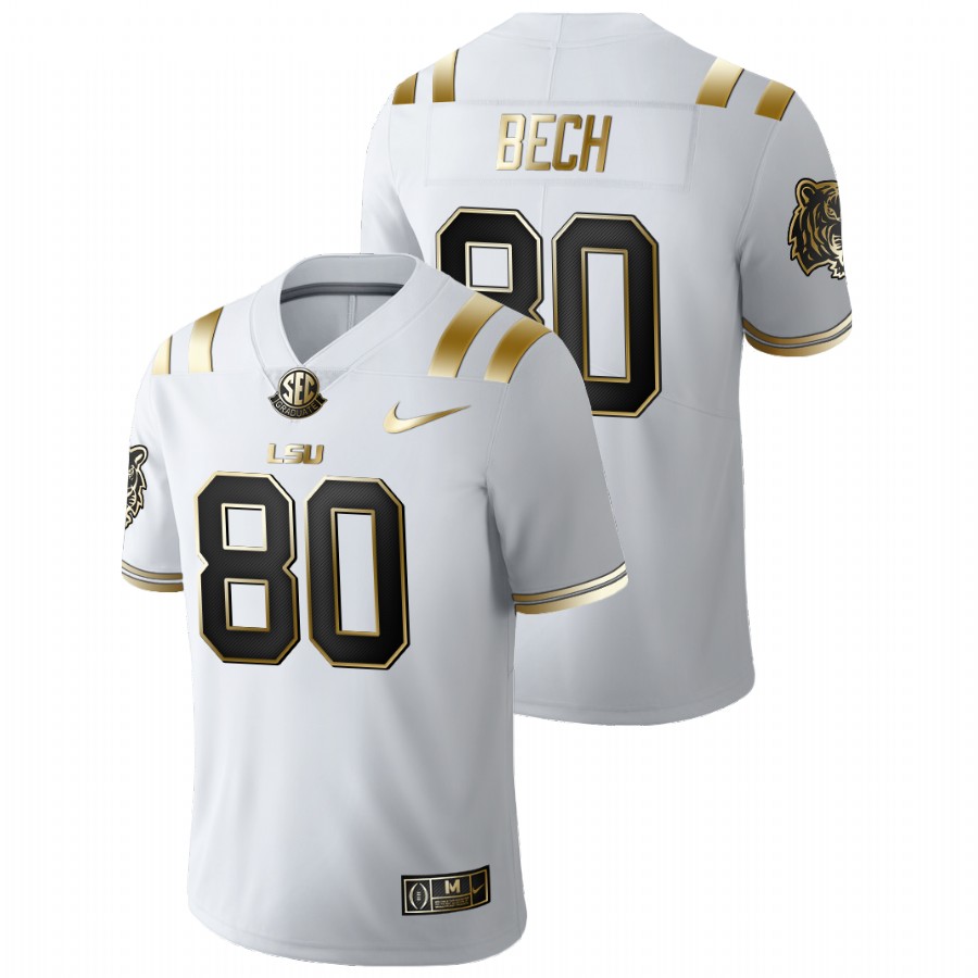 White Men LSU Tigers Jack Bech Golden Edition Limited Football Jersey