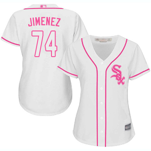 White Sox #74 Eloy Jimenez White Pink Fashion Women's Stitched Baseball Jersey
