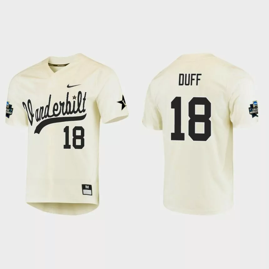 Will Duff Vanderbilt Commodores College World Series Baseball Jersey – Cream