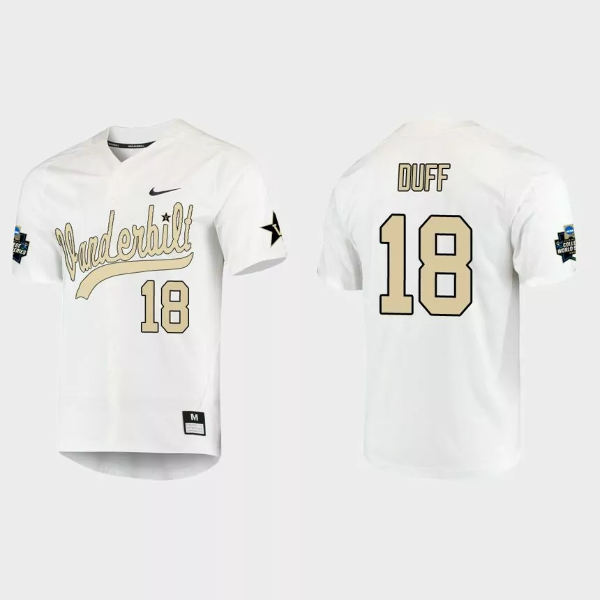 Will Duff Vanderbilt Commodores College World Series Baseball Jersey – White