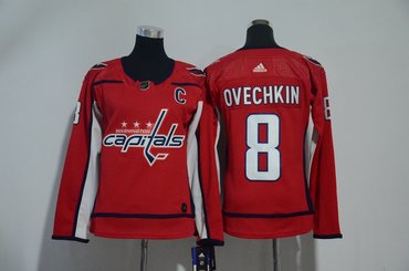 Women  Capitals 8 Alexander Ovechkin Red Women Adidas Jersey