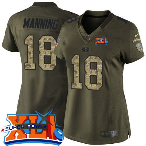 Women's  Nike Colts #18 Peyton Manning Green Super Bowl XLI Stitched NFL Limited Salute to Service Jersey